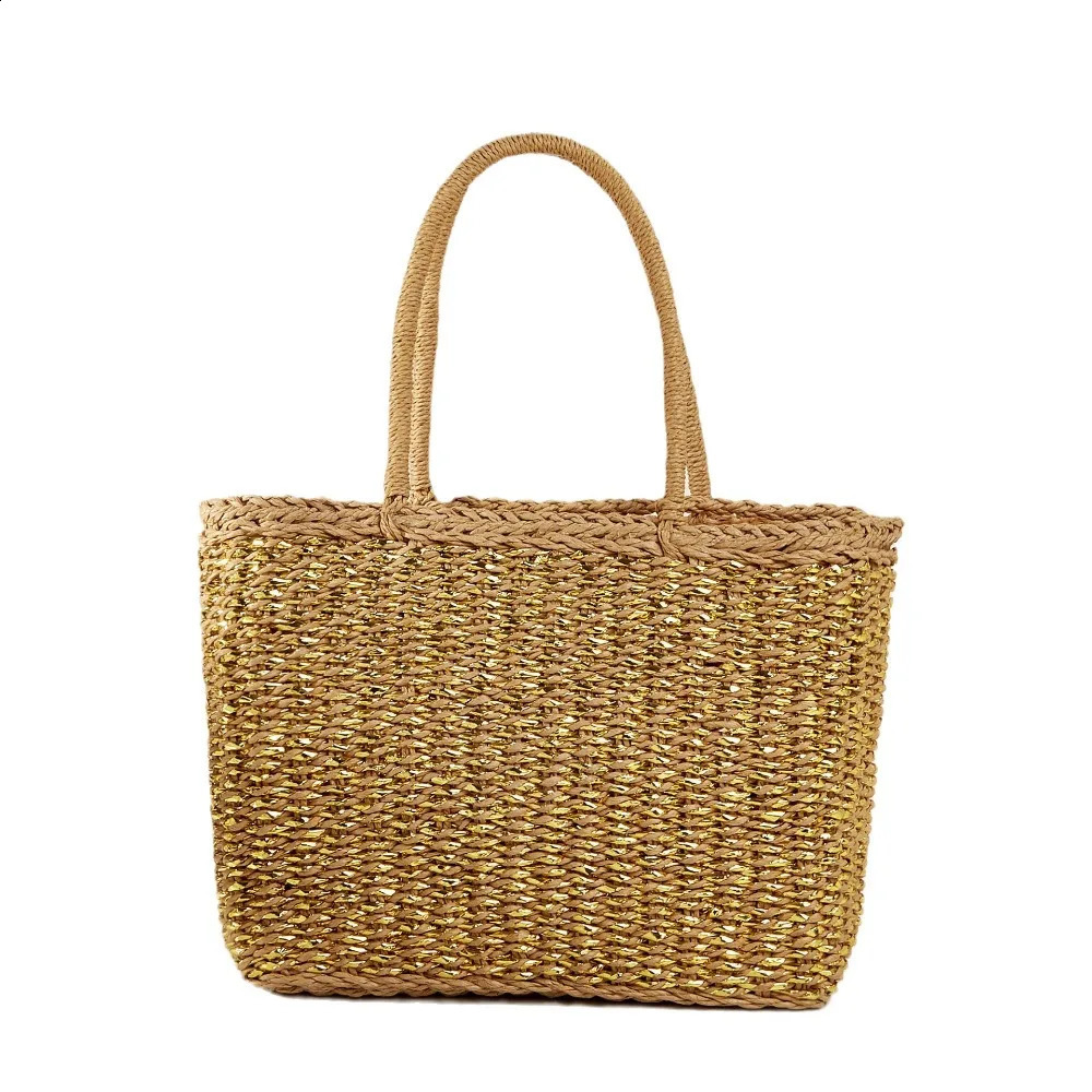 Vine woven paper grass handbag French retro square rope bag picnic blue large capacity casual diagonal 240913