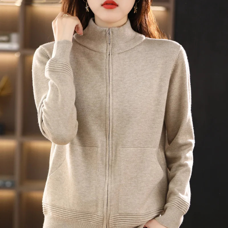 Autumn Winter Women Wool Sweater Clothing Cuff Thread Double Zipper Cardigan Fashion Female Casual Knitted Tops Soft Jacket 240904