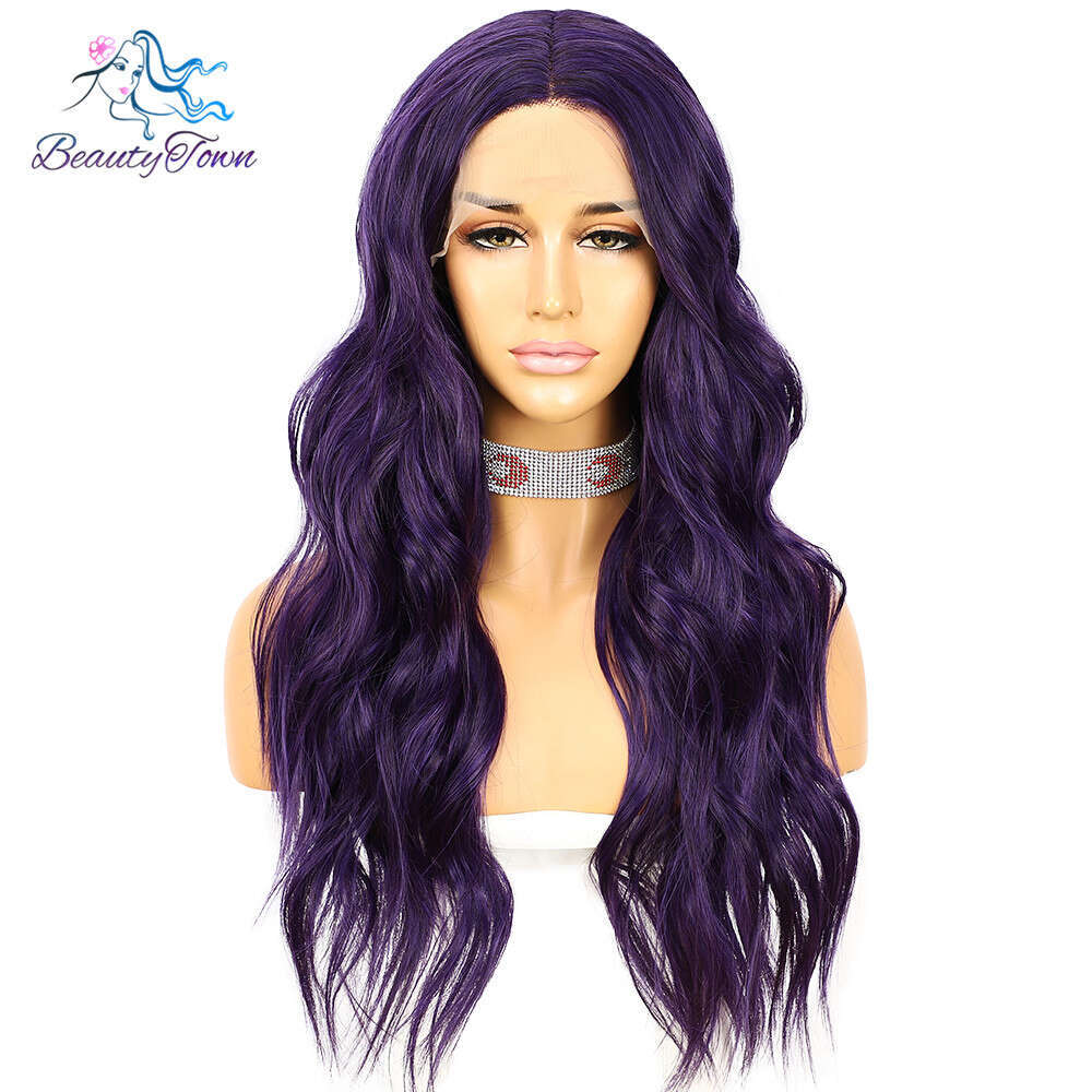 Synthetic Long Wavy Red Purple Lace For Women Daily Makeup Cosplay Party Wedding Heat Resistant Fiber Natural Looking Wig
