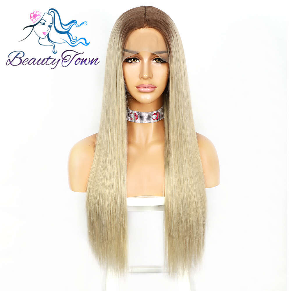 Blonde 13X3 Synthetic Front For Women Daily Makeup Cosplay Party Bone Straight HD Lace Frontal Wig 28Inch
