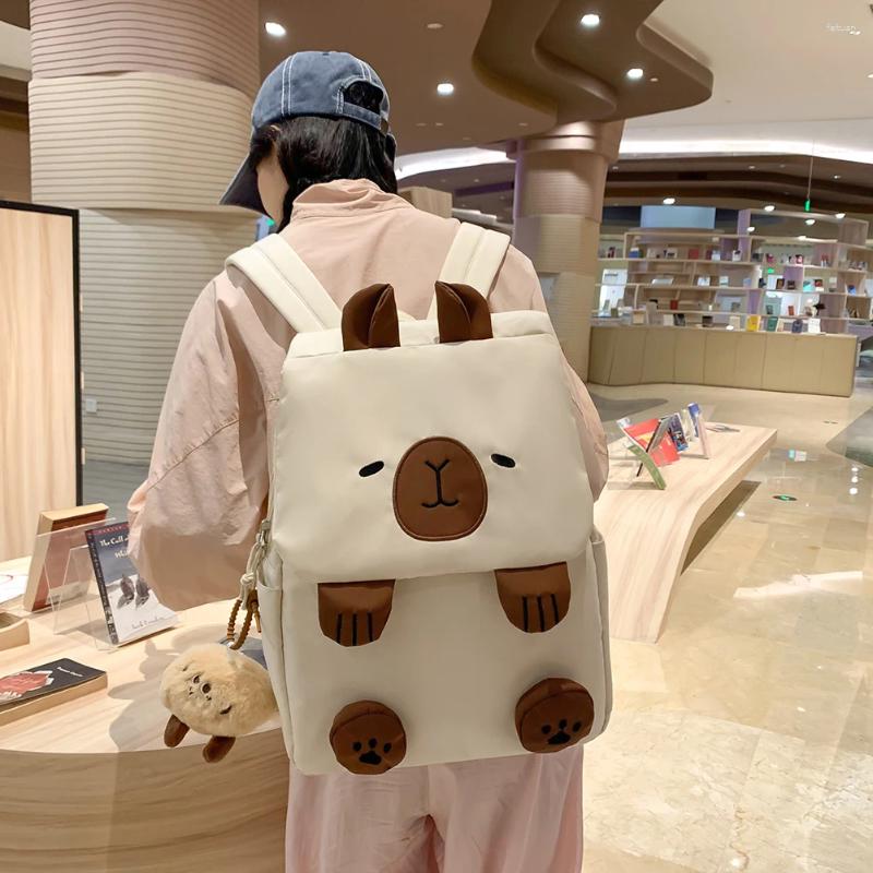 School Bags Capybara Students Large Capacity Cartoon Backpack For Girls Kawaii Teenage Daypack Adjustable Strap Bookbag Knapsack