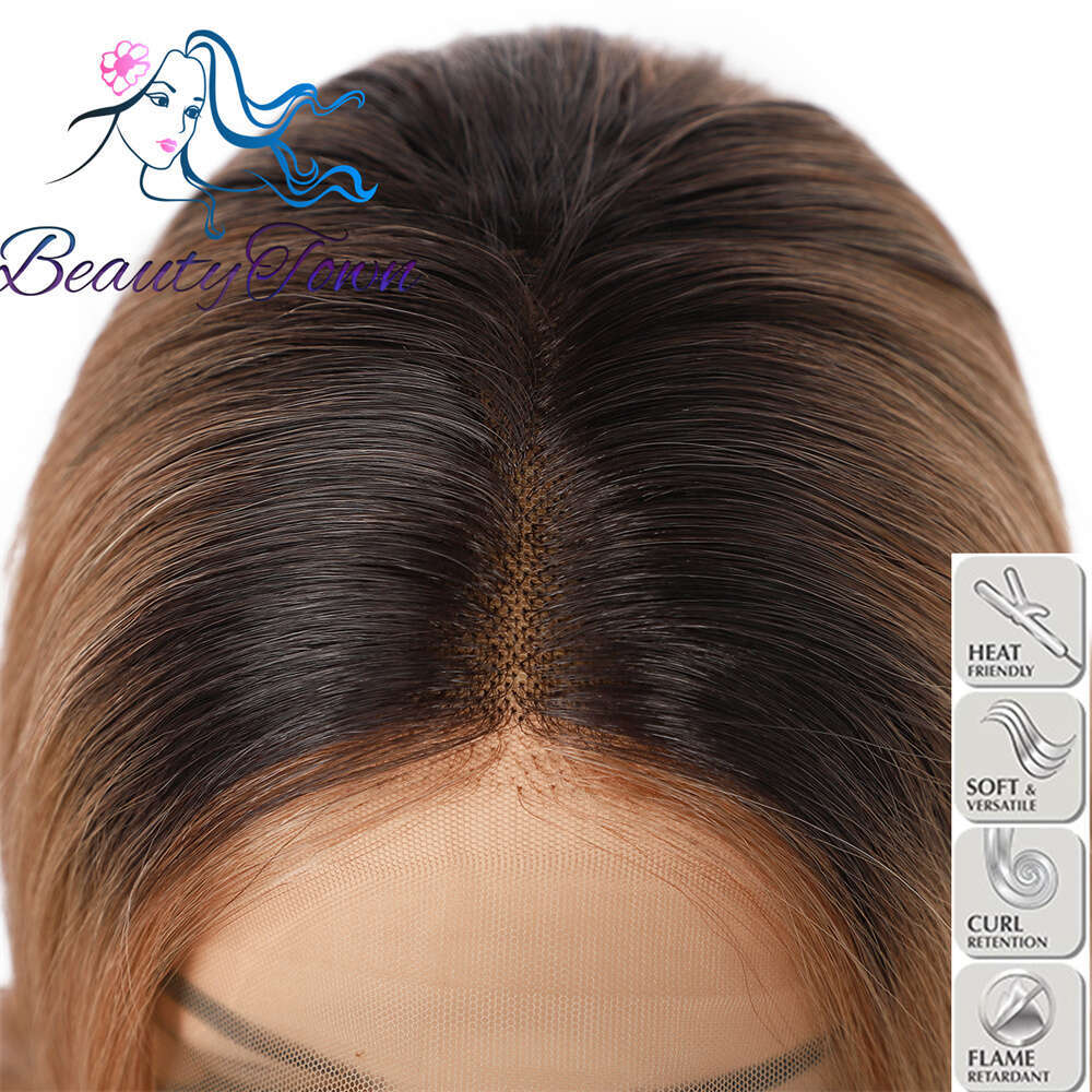 2023 Beautytown Synthetic Front Lolita Rose Gold Color Soft Transparent Lace Hair Wigs For Women Daily Wear Wig