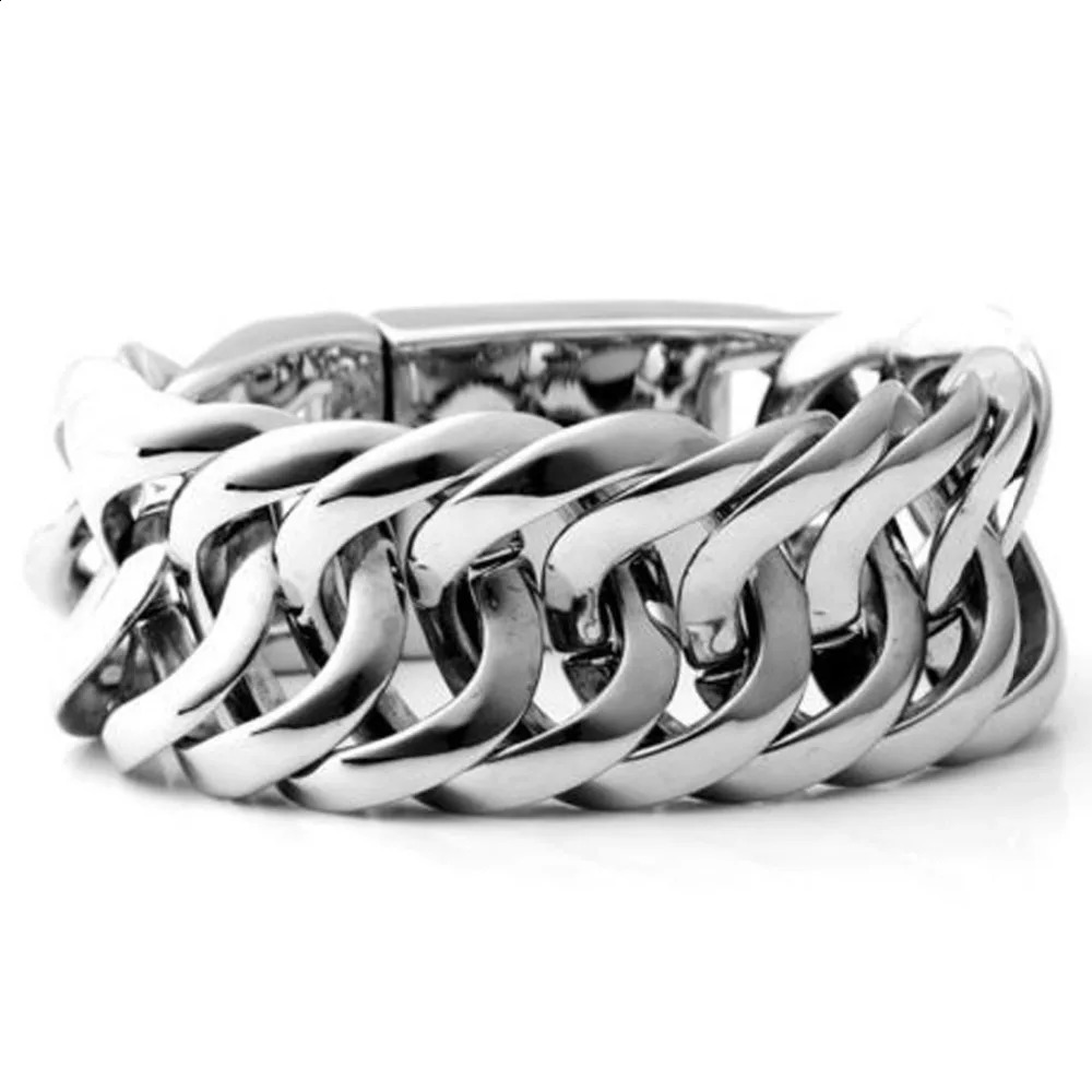 Fashion chain stainless steel bracelet mens heavy 20mm30mm wide double curled wristband 240912