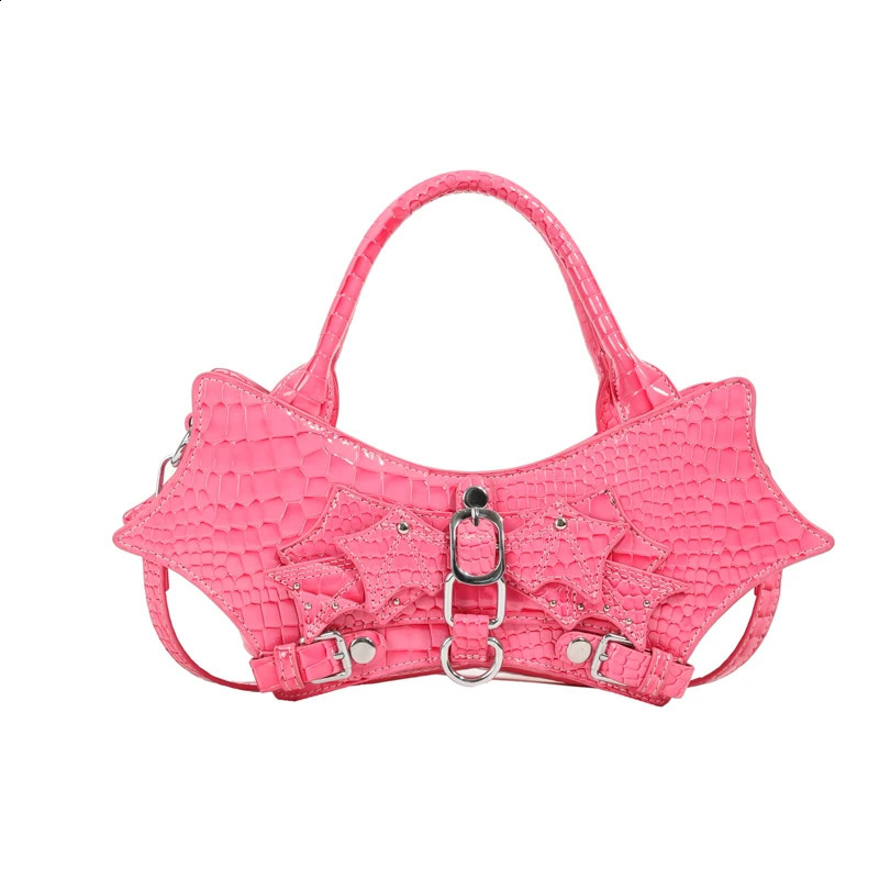 Womens bag creative bat handbag leather two handed bag womens bag fashionable cross shaped bag cute animal shaped shoulder bag 240912