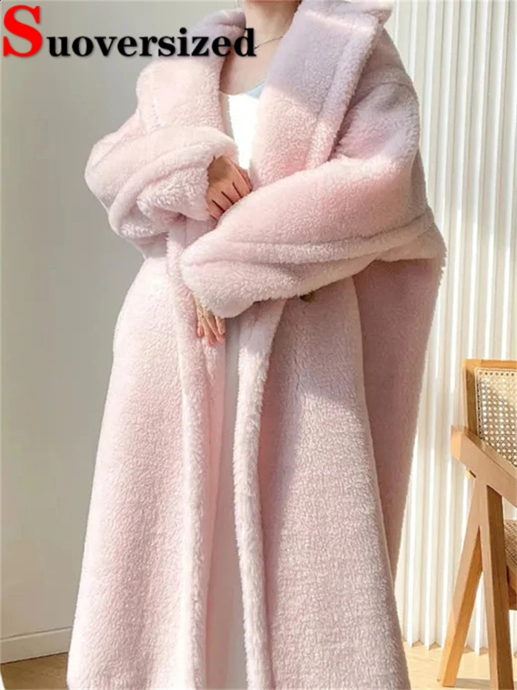 Thicken Warm Teddy Faux Fur Coats Loose Long Furry Jacket Women Winter Plush Casaco Korean High Quality Elegant Chaquetas 240911