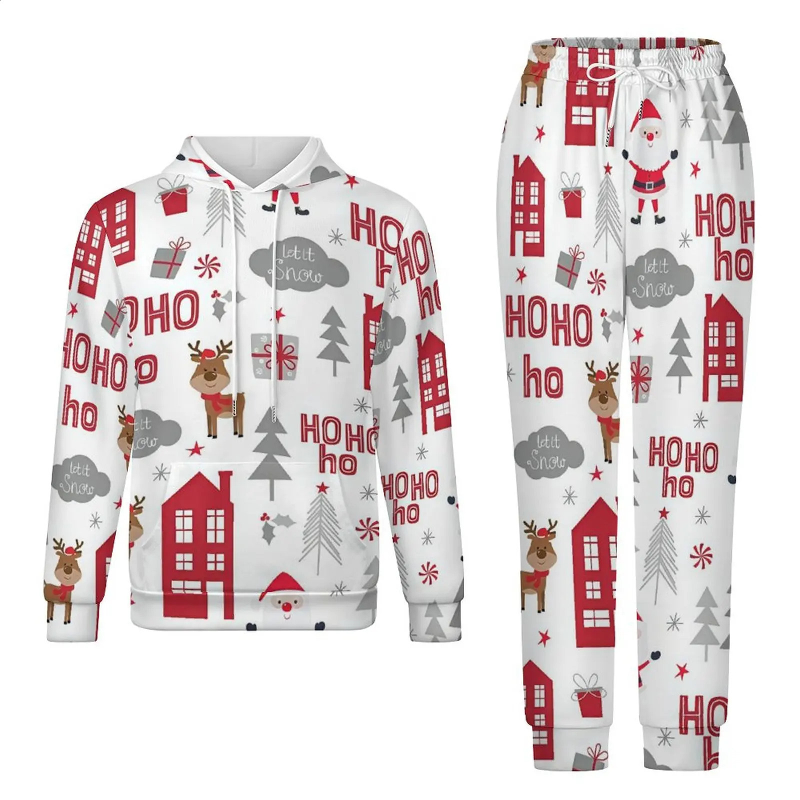 Autumn And Winter Adult Solid Color Simple Cartoon Cute Pattern Illustration Loose American Trend Casual Warm Hoodie Set 240911