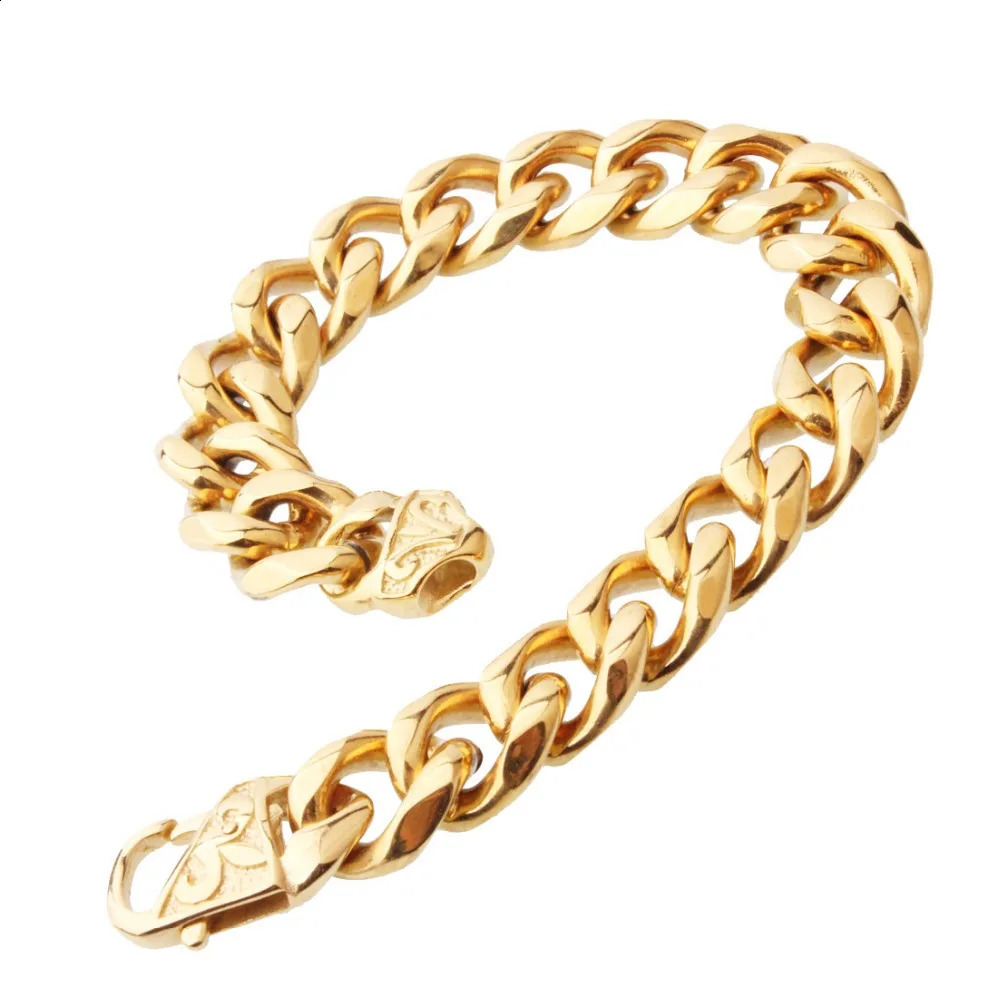 Hip Hop Gold Tone 316L Stainless Steel Mens Chain Bracelet Womens Motorcycle Charm Link 240912