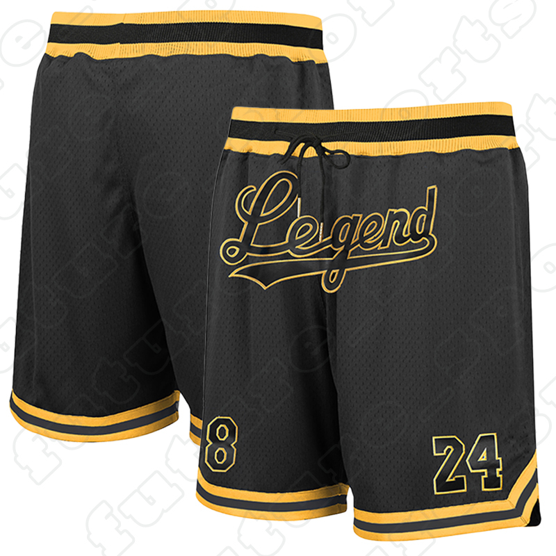 Men's Black Basketball Shorts with Pockets Retro Legends 8 24 Mesh Embroidered Sport Shorts Fans Casual Athletic Shorts Hip hop street retro sports casual pants