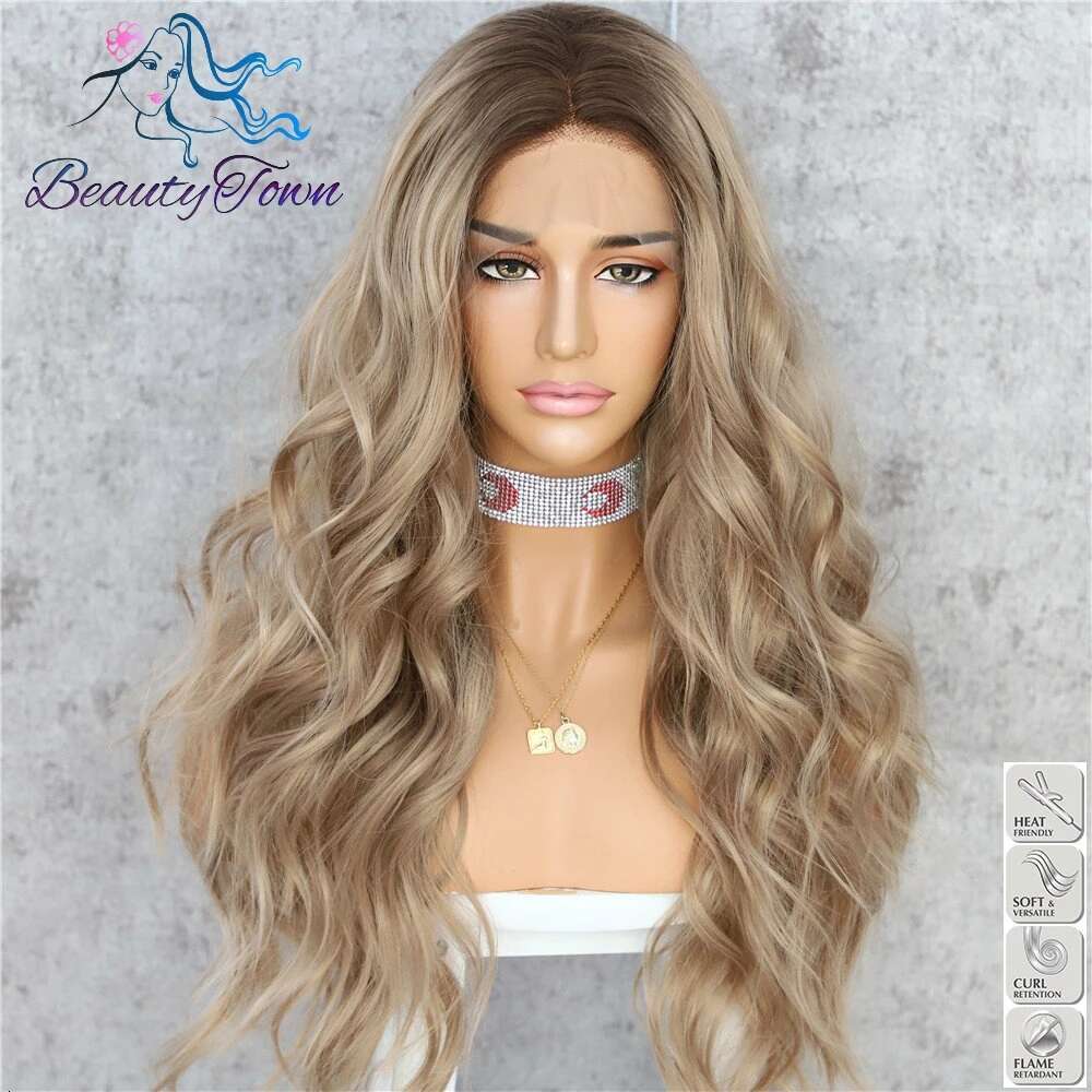 Ash Synthetic Front Wigs Ombre Brown 613 Blonde Body Wave HD Transparent Lace Daily Party Cosplay Wig For Women