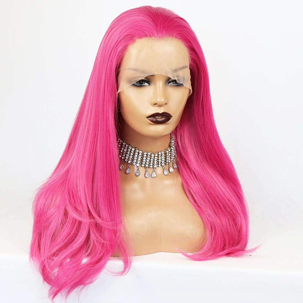 Hot Pink Lolita Cosplay Synthetic Front Natural Straight Hair Glueless Pre Plucked Color Lace Frontal Wigs For Women