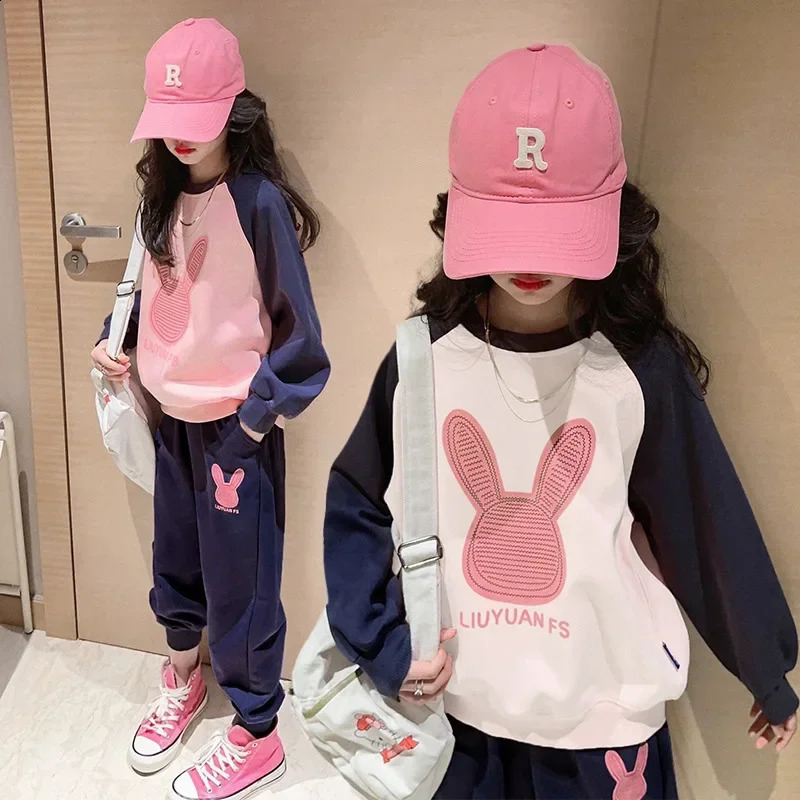 Spring Atumn Girl Comparison Cartoon HoodieSports Pants Set School Childrens Track and Field Clothing Student Jogging Set Childrens Clothing 5 7 9 11 