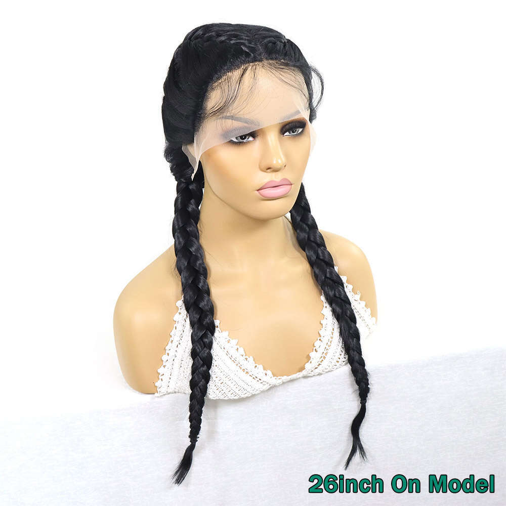 Black Wigs For Women Synthetic Double Dutch Box Braid With Baby Hair Middle Part Lace Front Braided Wig