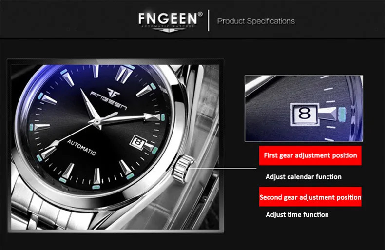 FNGEEN Stainless Business Men Mechanical Watch Fashion Wristwatch Men watches Waterproof clock relogio masculino 240906