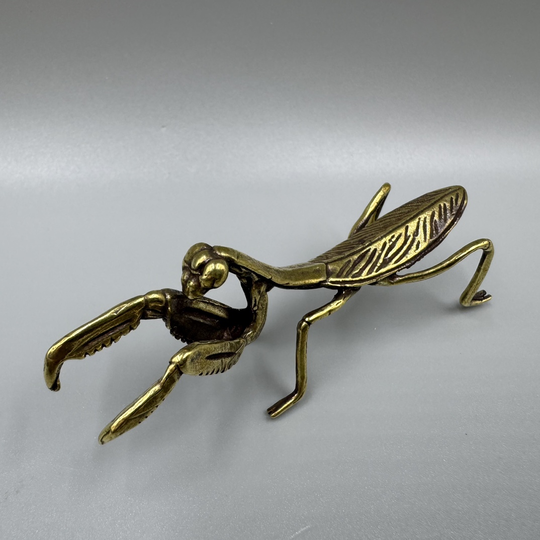 Collectible Mantis Decorative Statue Solid Copper Handwork Antique Brass Mantis Figurine Statue Animal Figurines Toys Home Desktop Decoration