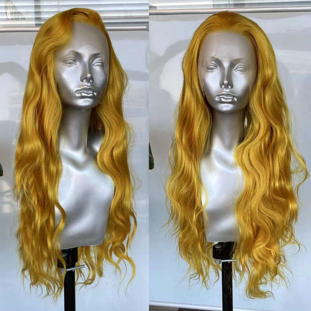 AIMEYA Yellow Long Loose Wave Curly Hair Heat Resistant Synthetic Lace Front Wigs Natural Haire Daily Use Cosplay Wig