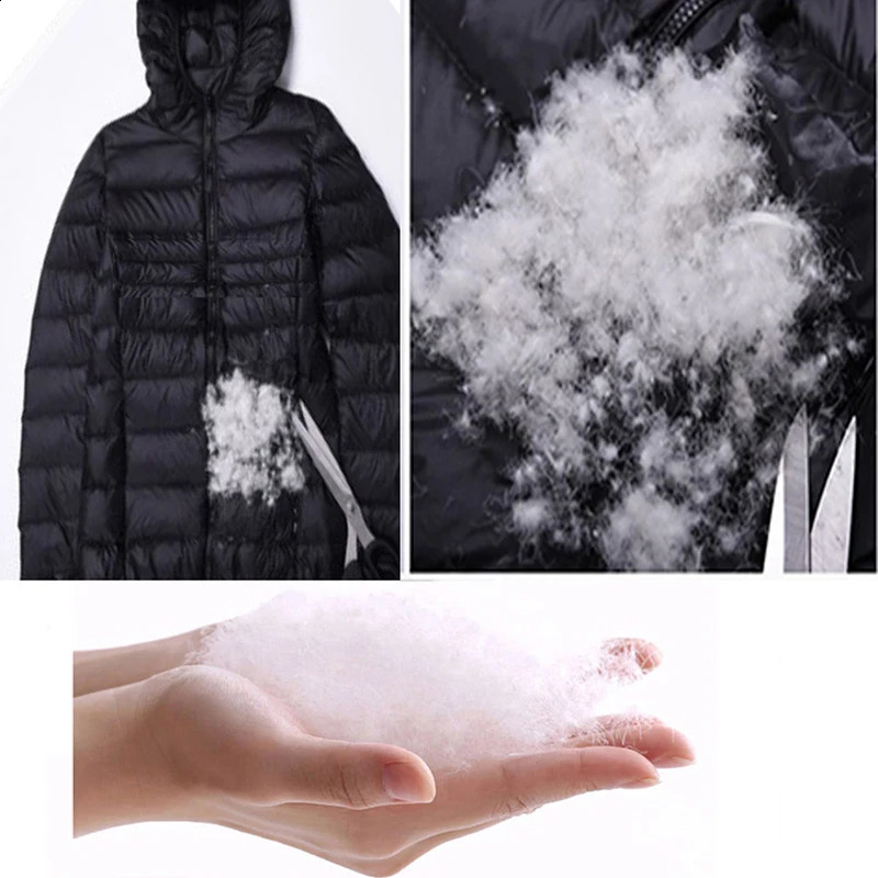 Winter Womens Korean Fashion Ultra Thin Detachable Hoodie Parka Fashion Jacket Down Jacket Long Light Thin Jacket Buffer Jacket 240913