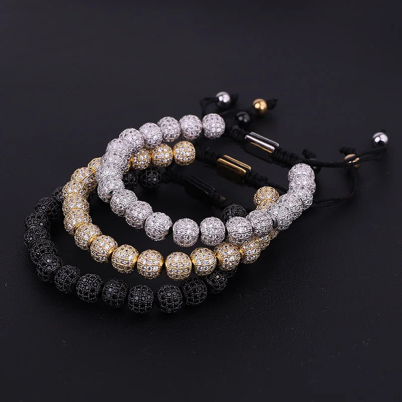 Hip Hop Iced Out Jewelry CZ Micro Pave Ball Beads Woven Custom Bracelet For Women Men 240910