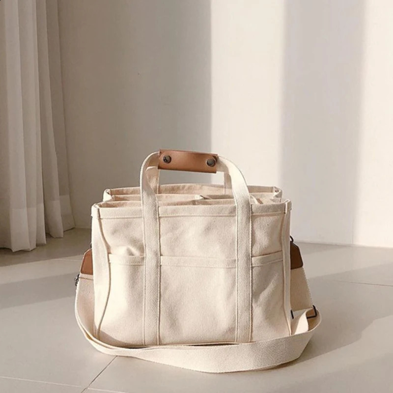 Womens Bag Canvas Large Capacity Multi Tote Handbag Layer Function Crossbody Shopping 240914