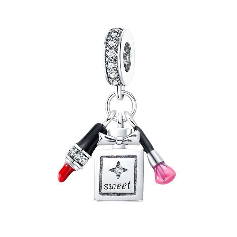 925 Sterling silver Hot goddess series perfume lipstick high-heeled shoes bag hanging beads Charms Valentine's Day birthday gift for women DIY br