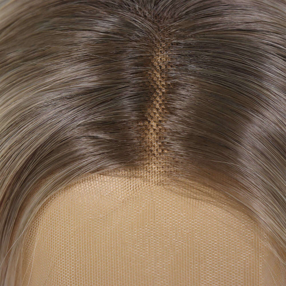 Highlight Synthetic Lace Front Dark Roots Straight Long Ombre Ash Blonde Pre Plucked Colored Wigs For Women 30 Inch