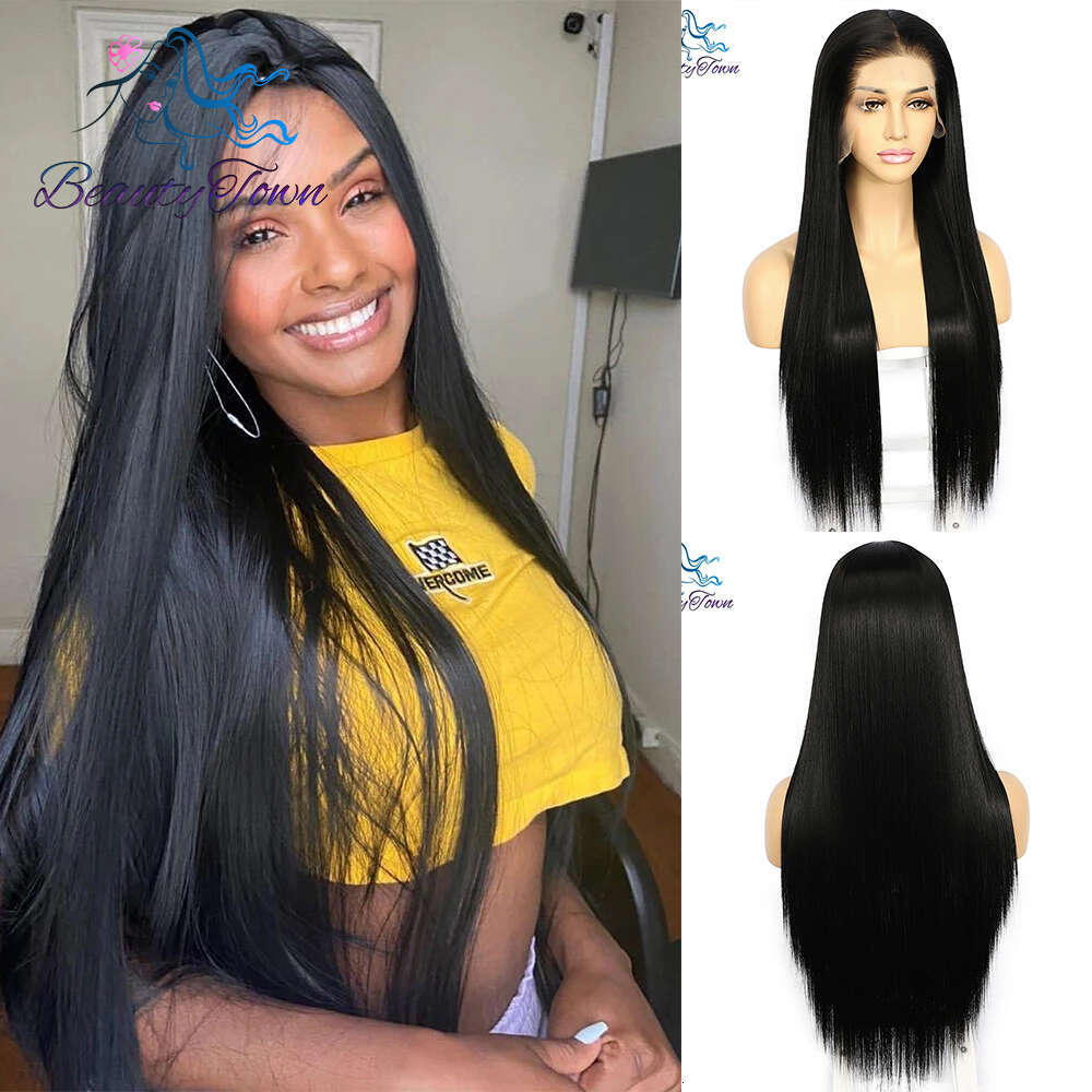 32Inch 13X6 Synthetic Front Bone Straight For Women HD Transparent Lace Cosplay Daily Wig Heat Resistant Fiber