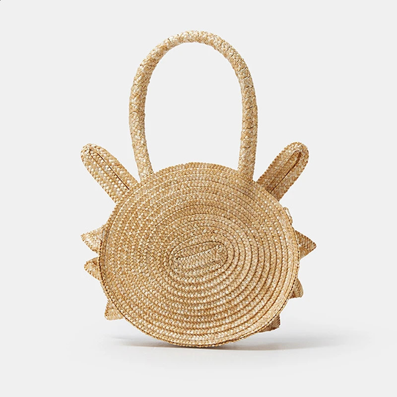 Cute crab shaped grass womens handbag fun round paper shoulder bag creative summer beach for girls 240913