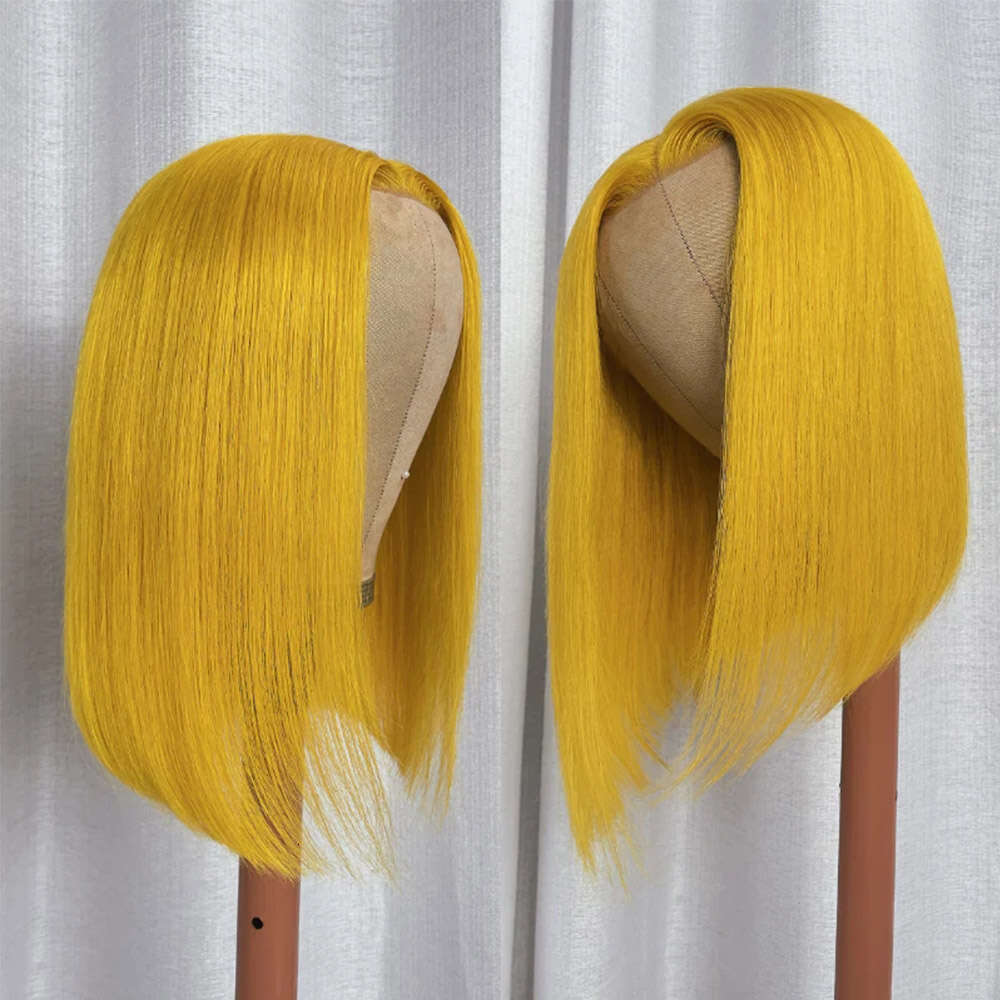 Yellow Lace Front Colored Short Straight Synthetic Wig For Women Cosplay Party Glueless Bob Heat Resistant Hair Wigs