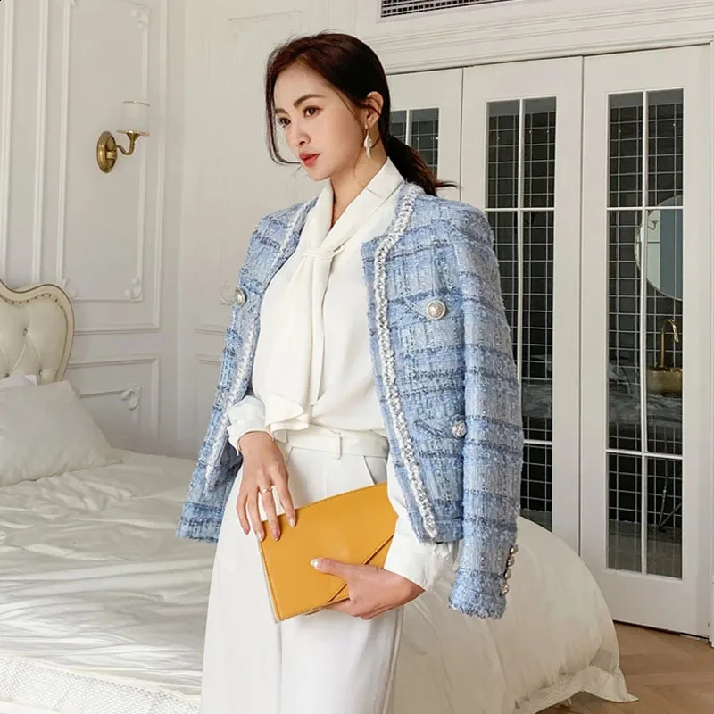 Women Small fragrance Temperament plaid Coat Autumn lady style long-sleeved tassel tweed coat high-end Ladies Jacket 240911