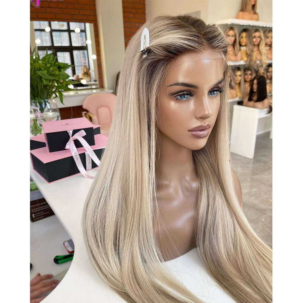 Highlight Blonde Straight Synthetic Front Wigs Ombre Dark Roots Lace For Women Cosplay 613 Colored Glueless Wig Party
