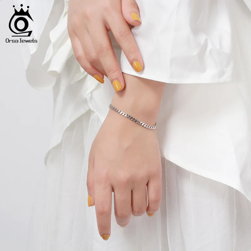 ORSA JEWELS Solid 925 sterling silver Italian 36mm 5mm 7mm diamond cut Cuban link chain bracelet suitable for women 7 inches 8 9 SB104 240912