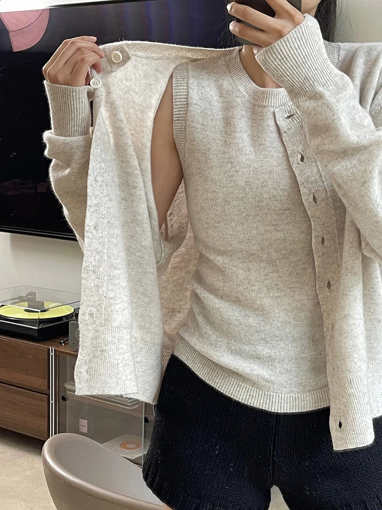 LANMREM Wool Knitting Cardigan Sweater For Women Round Neck Single Breasted Office Lady Tops Fit Autumn 26D9845 240904