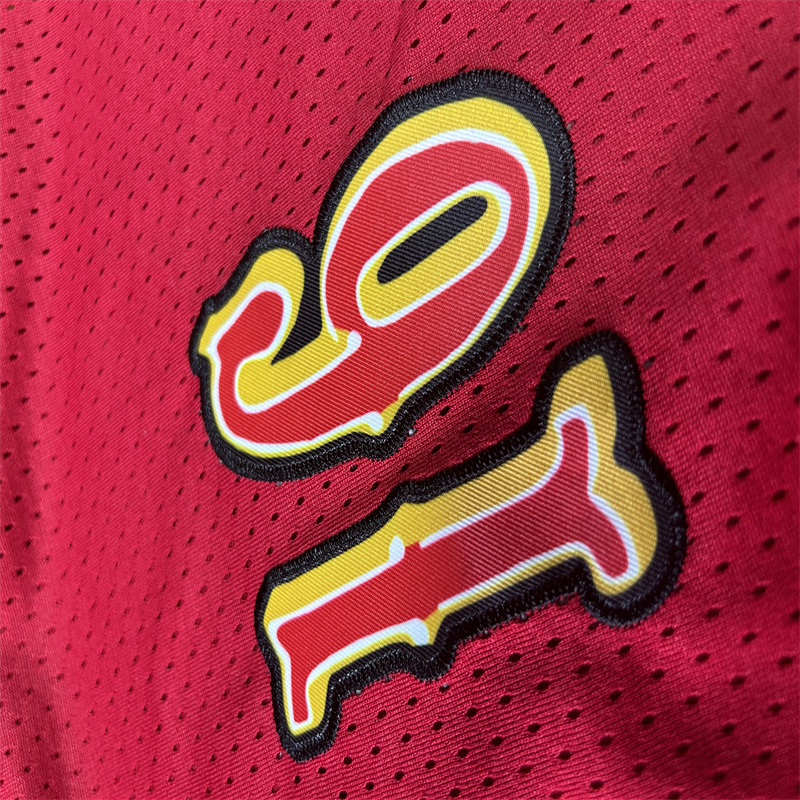 Men's Red Basketball Shorts with Pockets Retro Ninerses 16 Mesh Embroidered Sport Shorts Fans Casual Athletic Shorts Hip street sports casual pan