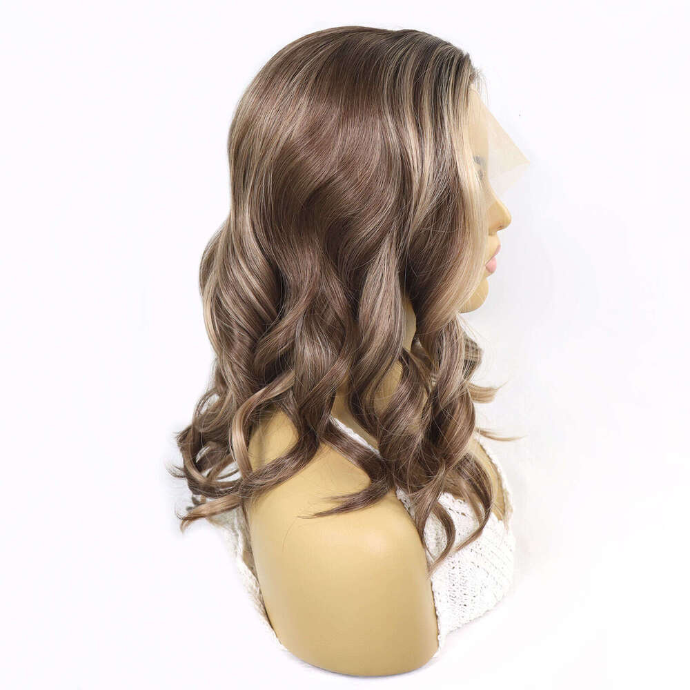 Brown Highlight Lace Front Bob Wigs Synthetic Short Wavy Colored For Women Heat Resistant Glueless Wig 16Inch Daily Use