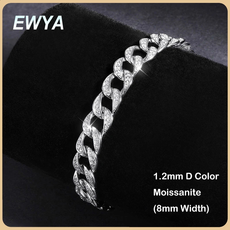 EWYA Full 12mm D Colored Silica Cuban Link Bracelet Suitable for Men and Women S925 Silver Pass Diamond Test 8mm Watch 240912