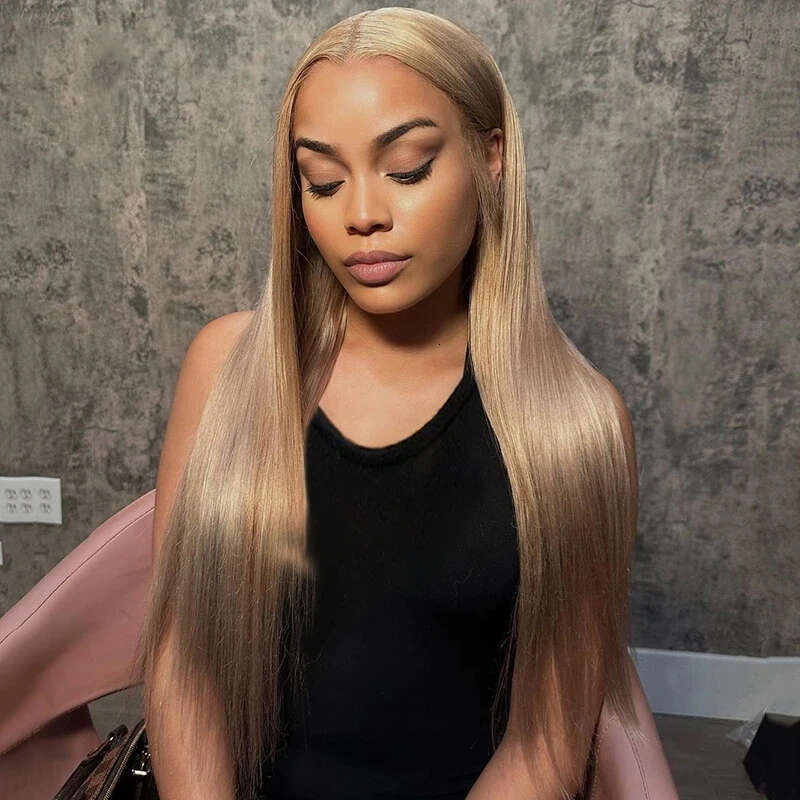 Blonde Lace Front Long Straight Honey Brown Synthetic Wig Pre Plucked Heat Resistant Hair Wigs For Women