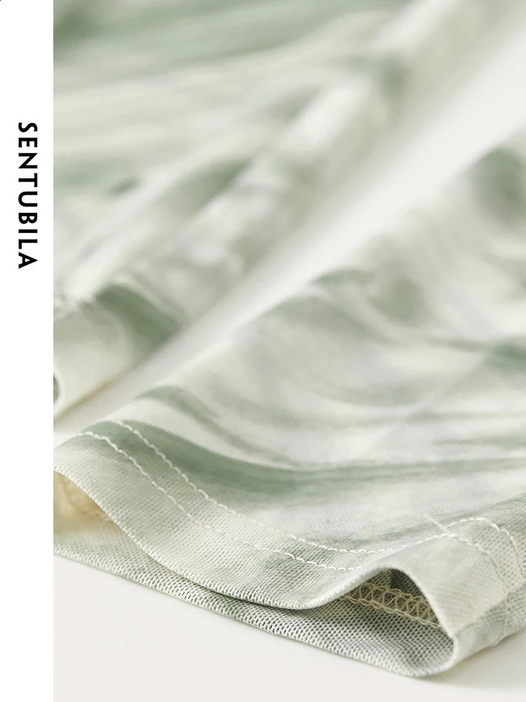 SENTUBILA Womens Soft Mesh Tshirt Fashion Tie Dye Asymmetric Skeleton Collar High Tension Pulling Long Sleeve Top 141T53407 240913