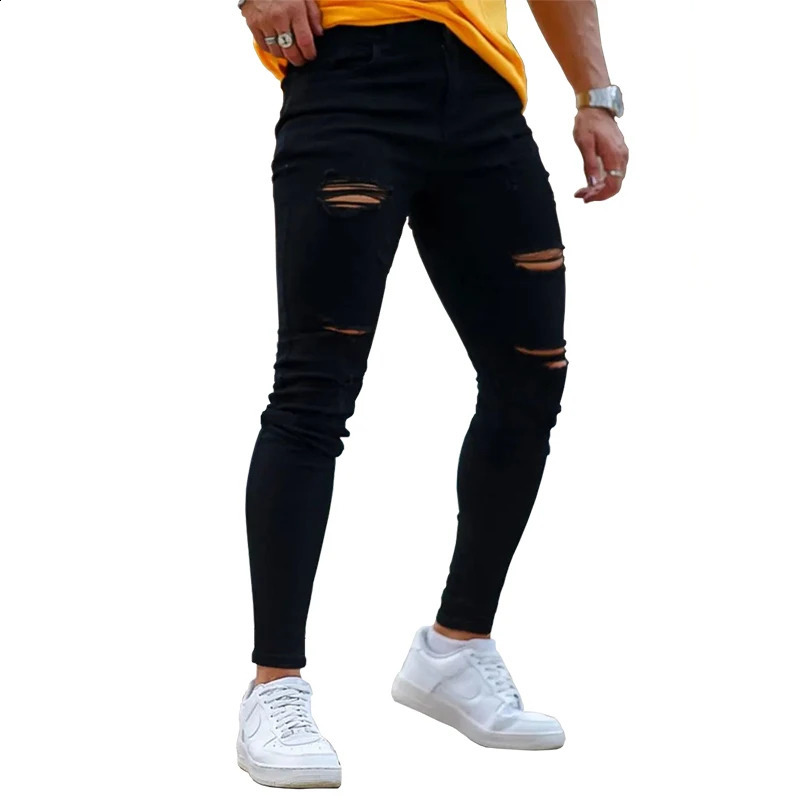 Mens straight pants custom tear tight denim fashion Jens for man pantalones de hombre jeans streetwear mens 240914