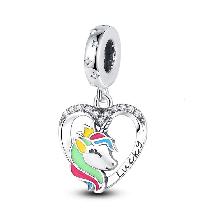 New 925 Sterling Silver Charm Rainbow Seven Color Heart shaped Pony Pendant Fit Charms Silver 925 Original Bracelet DIY Jewelry Making For women Gifts