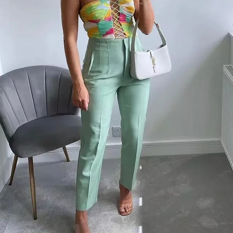 TRAF Fashion Office Wear High waist Pants for Women Formal outfits Pencil Trousers Black Pink White Ladies y240912