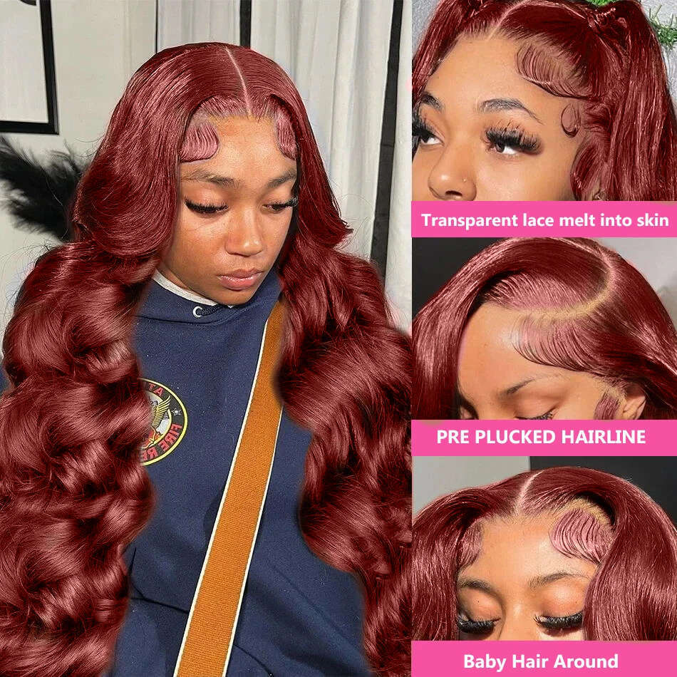 250% Reddish Brown Body Wave 13X4 Front Human Hair Wigs Brazilian Remy 40 42 Inch HD Transparent Lace Frontal Wig For Women