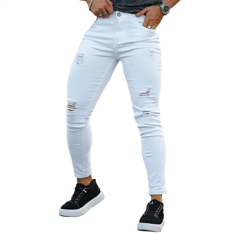 Mens straight pants custom tear tight denim fashion Jens for man pantalones de hombre jeans streetwear mens 240914