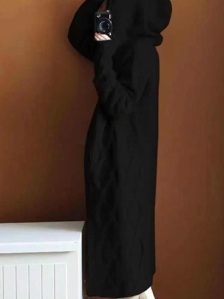 Womens Sweater Autumn Winter Knitted Long Open Woolen Sweater Korean Fashion Loose Large Full Sleeve Casual Hoodie Knitted 240914