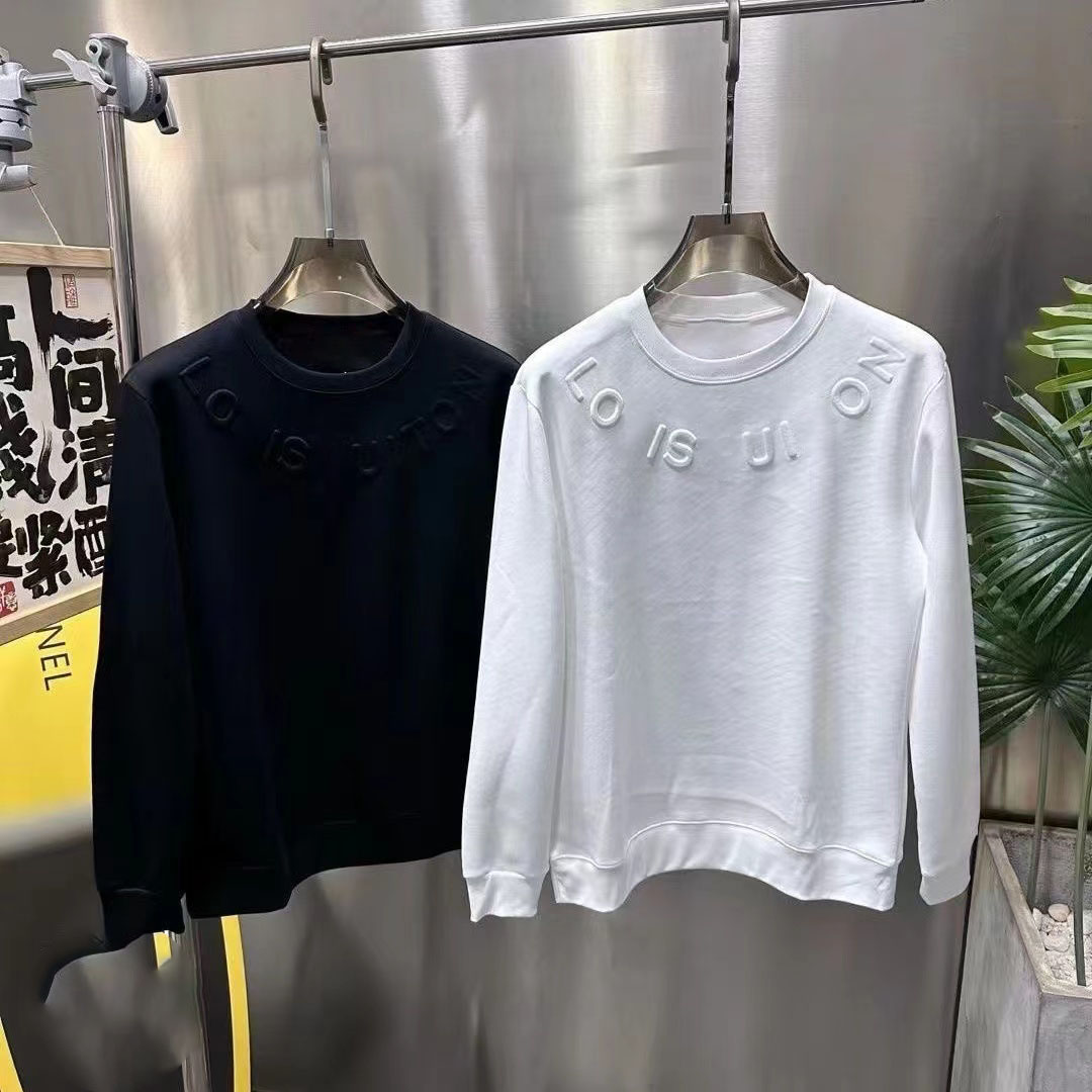 Men's Fashion Autumn and Winter Solid Color New Base Steel Print Letter Joker Loose Round Neck Sweat Light Luxury Heavy Industry plus size 2024 Asian size M-5XL