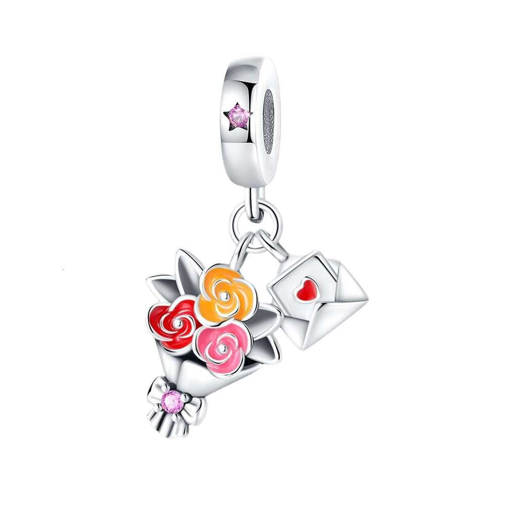 New 925 Sterling Silver Charm Love letter bouquet pendant Fit Charms Silver 925 Original Bracelet DIY Jewelry Making For women Gifts
