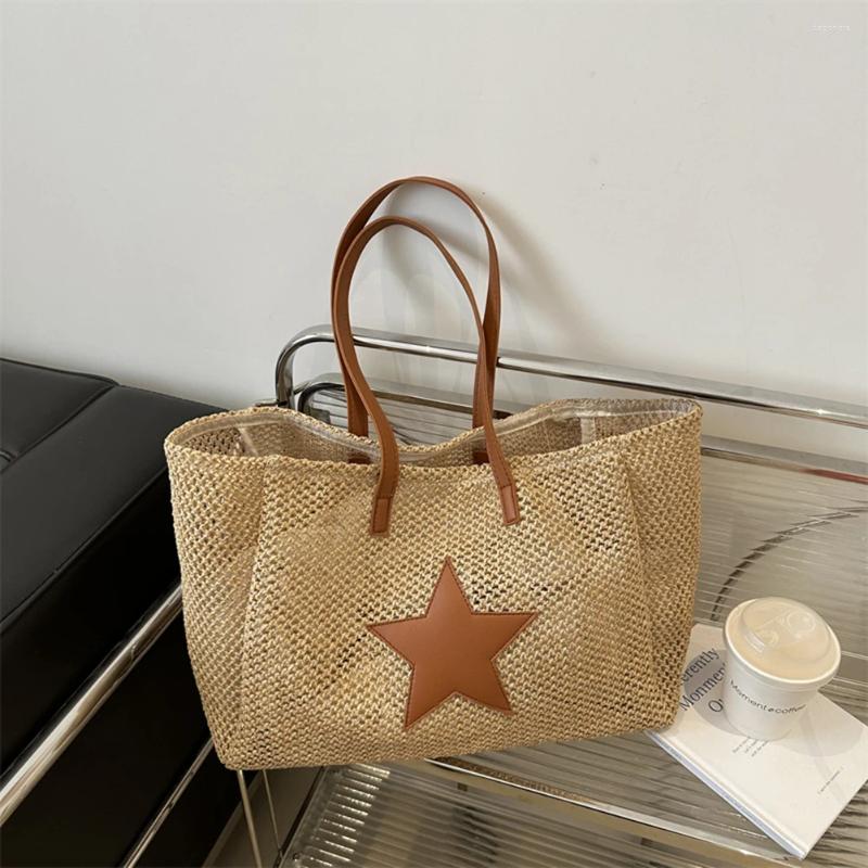 3 Totes Fashion Star Straw Beach Bag Large Summer Shoulder Woven Vacation Holiday Travel Handbag 4