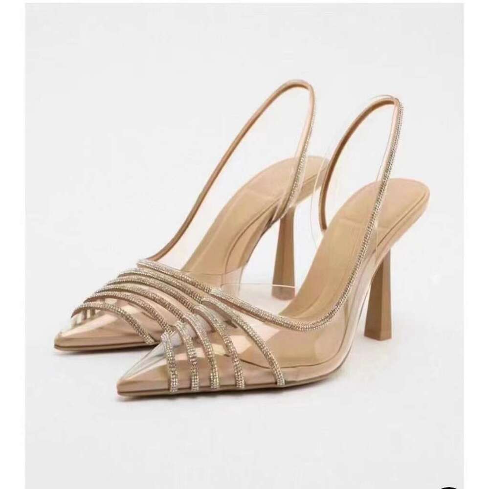 Summer Women's Sandals Apricot Shiny Rhie Shoes Fashion Transparent Sexy Sgback High Heels Woman free shipping shoes