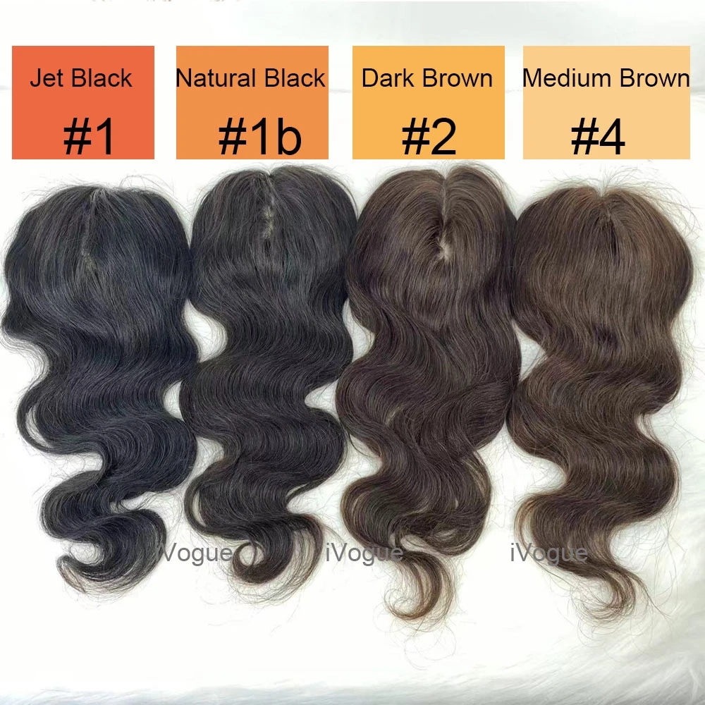 Silk Base Top Hairpiece Virgin Clip in Hair Topper Womens Human Hair Topper for Thinning Hair Natural Black Brown Wavy 18inch