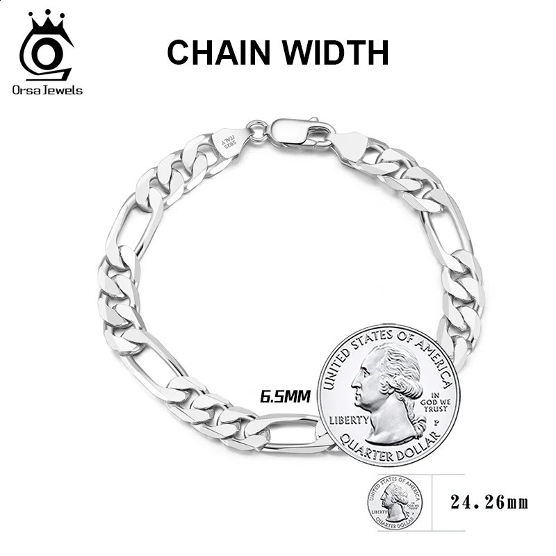 Orsa JEWELS 925 sterling silver Italian punk diamond cut Figaro Link chain bracelet for men teenagers women jewelry SB108 240912