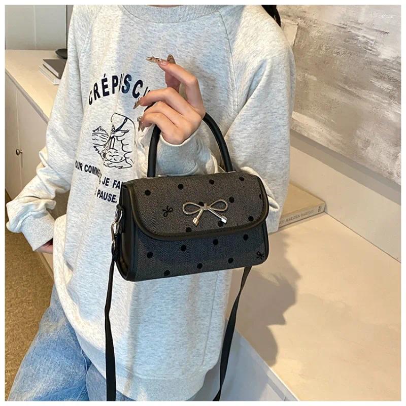 2025 NEW Drawstring Korean Style Bow Bag Women's Single Shoulder Crossbody High-end Polka Dot Handheld Small Square Drop zhanyishengli