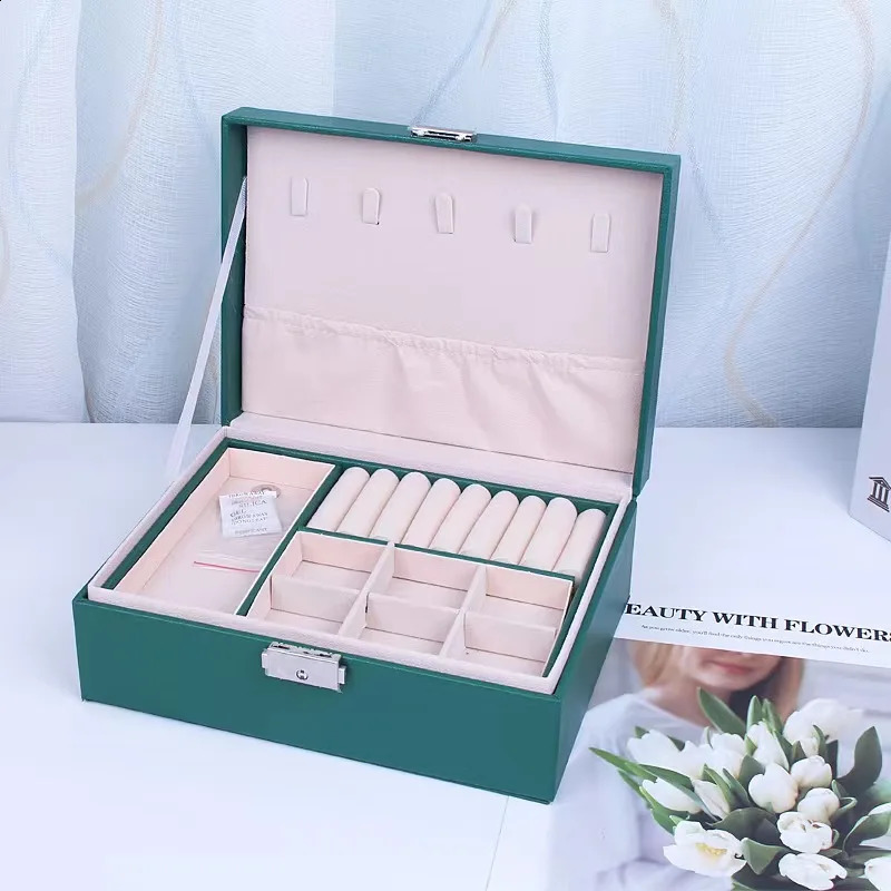 double layer PU Leather Portable Travel Jewelry Box Storage Organizer Packaging Case Earring Ring Necklace Jewellery Organizer 240910